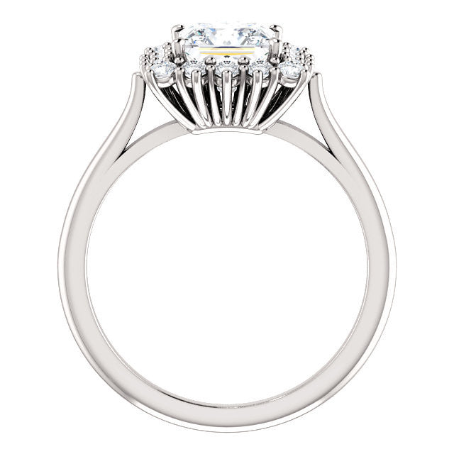 Cubic Zirconia Engagement Ring- The Kirsten (Customizable Princess Cut with Large Cluster-Accent Crown-Supported Halo)