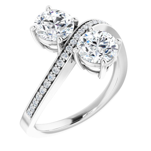10K White Gold Customizable 2-stone Round Cut Bypass Design with Thin Twisting Shared Prong Band