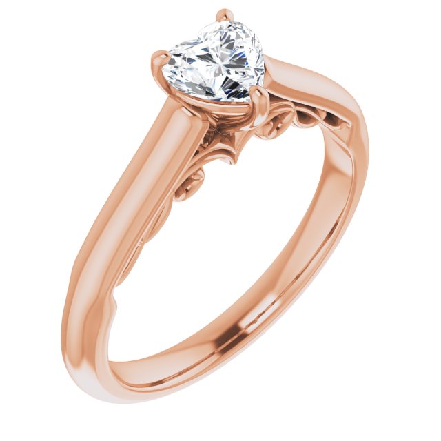 10K Rose Gold Customizable Heart Cut Cathedral Solitaire with Two-Tone Option Decorative Trellis 'Down Under'