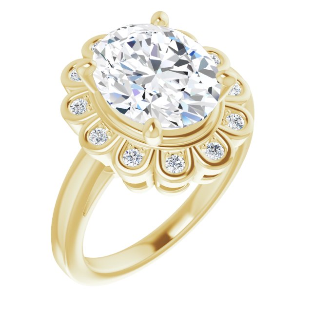 10K Yellow Gold Customizable 9-stone Oval Cut Design with Round Bezel Side Stones