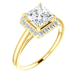 Cubic Zirconia Engagement Ring- The Tyra (Customizable Cathedral-set Princess Cut Style with Halo, Decorative Trellis and Thin Band)