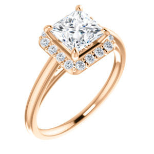 Cubic Zirconia Engagement Ring- The Tyra (Customizable Cathedral-set Princess Cut Style with Halo, Decorative Trellis and Thin Band)