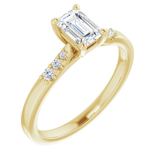 10K Yellow Gold Customizable 7-stone Emerald/Radiant Cut Cathedral Style with Triple Graduated Round Cut Side Stones