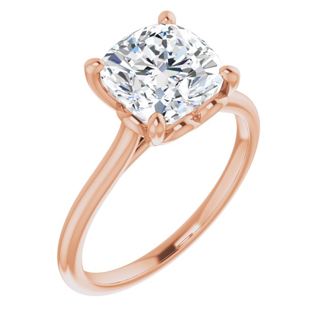 10K Rose Gold Customizable Cathedral-style Cushion Cut Solitaire with Decorative Heart Prong Basket