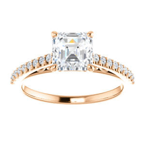 Cubic Zirconia Engagement Ring- The Kiana (Customizable Asscher Cut Design with Decorative Cathedral Trellis and Thin Pavé Band)