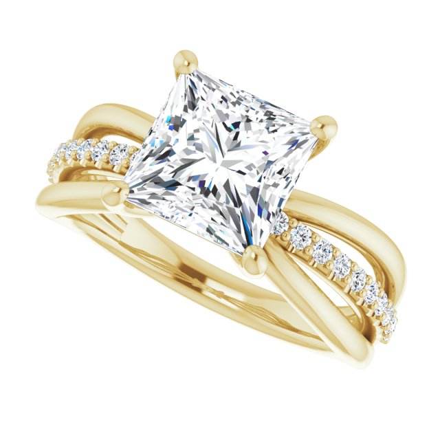 Cubic Zirconia Engagement Ring- The Rissa (Customizable Princess/Square Cut Design with Tri-Split Accented Band)