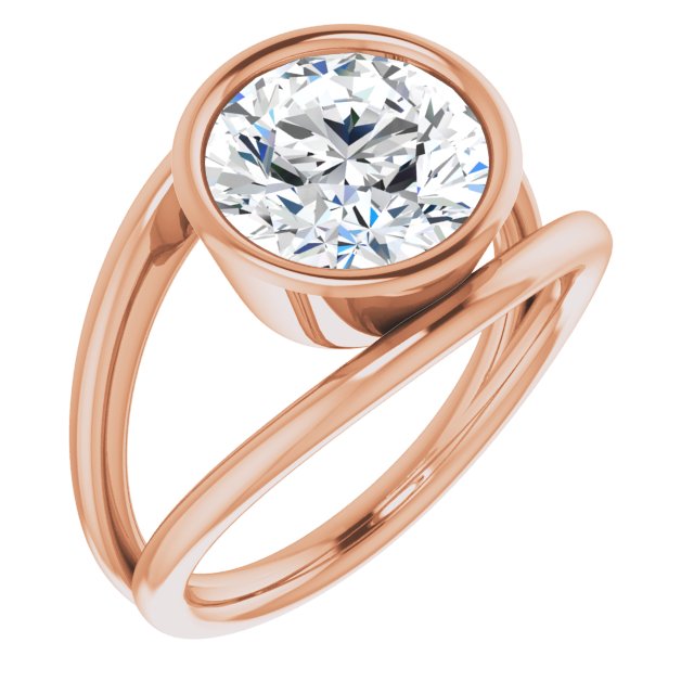 14K Rose Gold Customizable Bezel-set Round Cut Style with Wide Tapered Split Band
