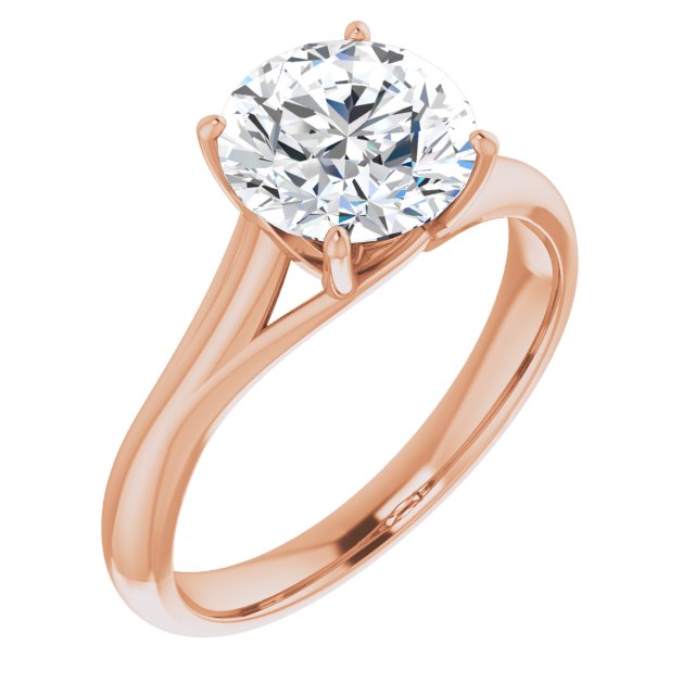 14K Rose Gold Customizable Round Cut Solitaire with Crosshatched Prong Basket