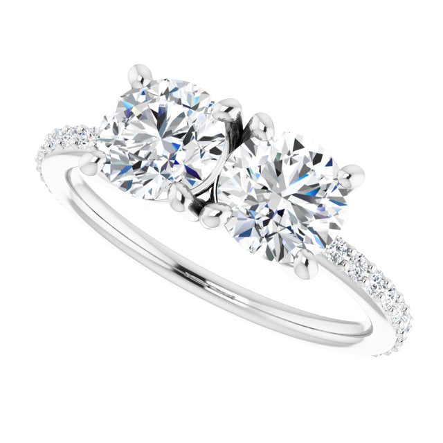Cubic Zirconia Engagement Ring- The Minerva (Customizable Enhanced 2-stone Round Cut Design with Ultra-thin Accented Band)