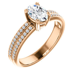 Cubic Zirconia Engagement Ring- The Trudy (Customizable Oval Cut Style with Wide Double Pavé Band)