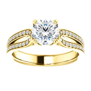 Cubic Zirconia Engagement Ring- The Monet (Customizable Round Cut Design with Wide Split-Pavé Band)
