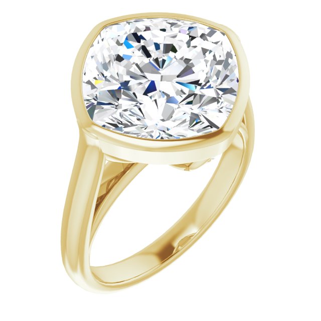 10K Yellow Gold Customizable Cathedral-Bezel Cushion Cut 7-stone "Semi-Solitaire" Design