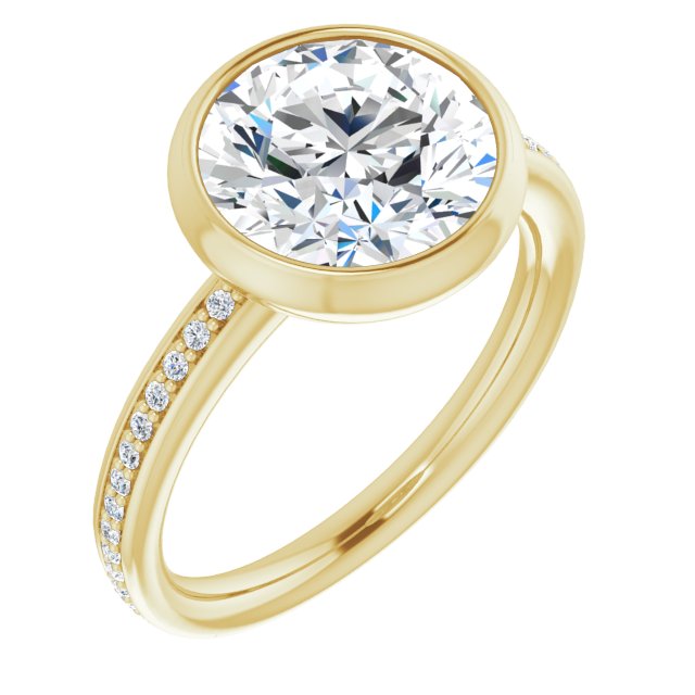 10K Yellow Gold Customizable Bezel-Set Round Cut Center with Thin Shared Prong Band