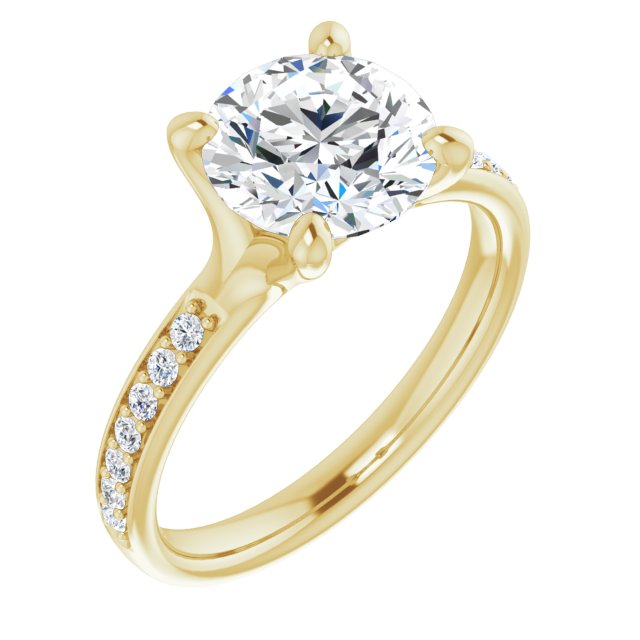 Cubic Zirconia Engagement Ring- The Faride (Customizable Heavy Prong-Set Round Cut Style with Round Cut Band Accents)
