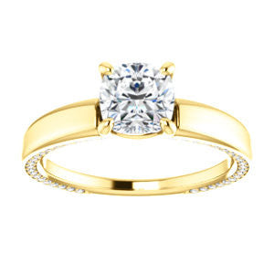 Cubic Zirconia Engagement Ring- The Rosalina (Customizable Cushion Cut with Three-sided Pavé Band)