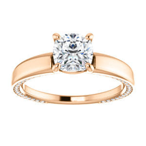 Cubic Zirconia Engagement Ring- The Rosalina (Customizable Cushion Cut with Three-sided Pavé Band)