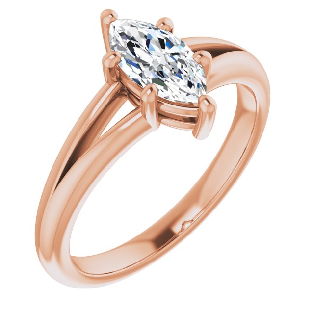 10K Rose Gold Customizable Marquise Cut Solitaire with Tapered Split Band