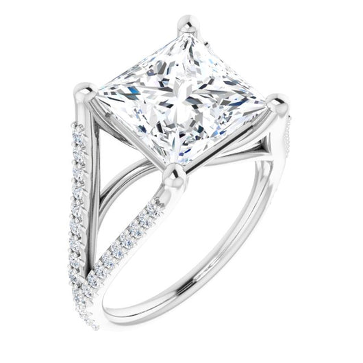 10K White Gold Customizable Cathedral-raised Princess/Square Cut Center with Exquisite Accented Split-band