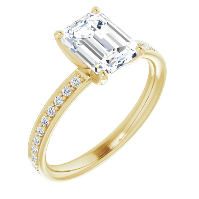 Cubic Zirconia Engagement Ring- The Helena (Customizable Classic Prong-set Emerald Cut Design with Shared Prong Band)