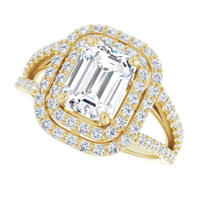 Cubic Zirconia Engagement Ring- The Carly Anne (Customizable Radiant Cut Design with Double Halo and Wide Split-Pavé Band)