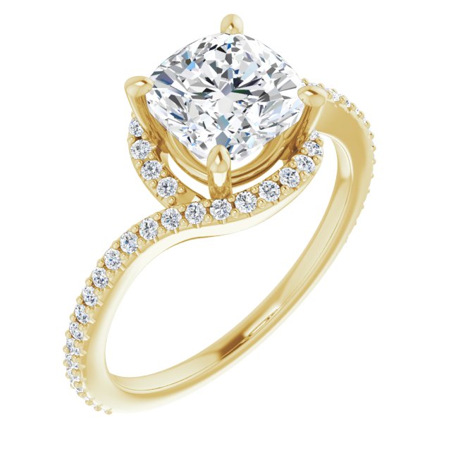 Cubic Zirconia Engagement Ring- The Essence (Customizable Artisan Cushion Cut Design with Thin, Accented Bypass Band)