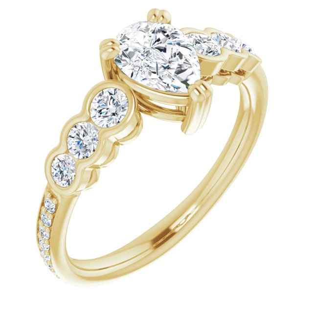 10K Yellow Gold Customizable Pear Cut 7-stone Style Enhanced with Bezel Accents and Shared Prong Band