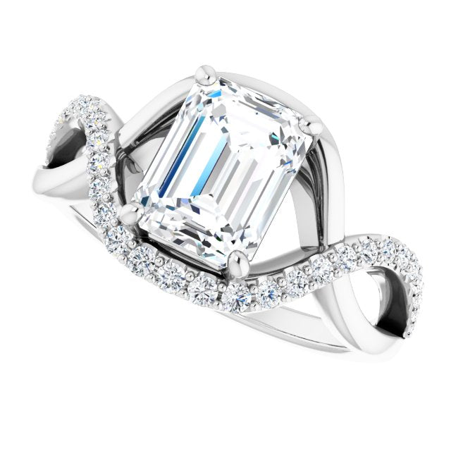 Cubic Zirconia Engagement Ring- The Kwan Lee (Customizable Radiant Cut Design with Semi-Accented Twisting Infinity Bypass Split Band and Half-Halo)
