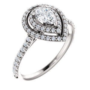 Cubic Zirconia Engagement Ring- The Alisa (Customizable Pear Cut with Geometric Double Halo)