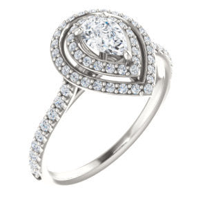 Cubic Zirconia Engagement Ring- The Alisa (Customizable Pear Cut with Geometric Double Halo)