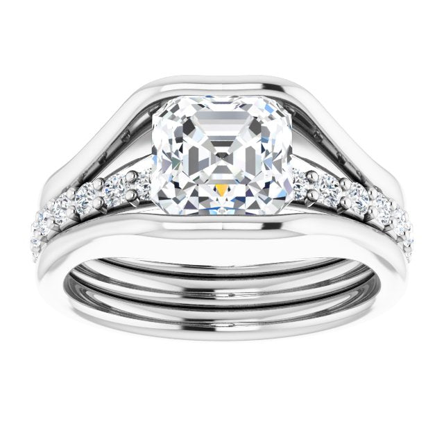 Cubic Zirconia Engagement Ring- The Hillary (Customizable Bezel-set Asscher Cut Style with Thick Pavé Band)