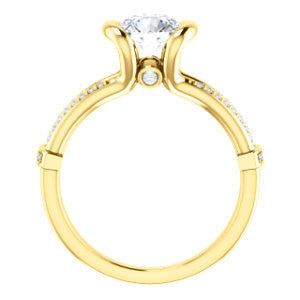 Cubic Zirconia Engagement Ring- The Kinsley (Customizable Round Cut with Split Pavé Band & Peekaboo Accents)
