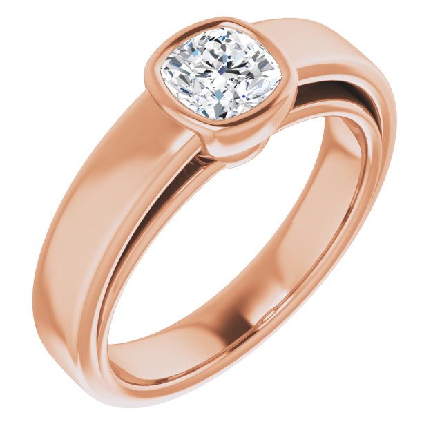 10K Rose Gold Customizable Cathedral-Bezel Cushion Cut Solitaire with Wide Band