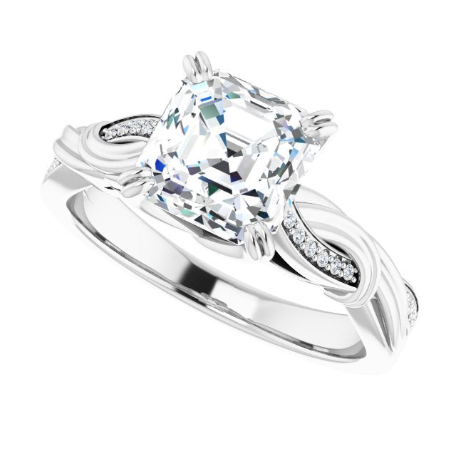 Cubic Zirconia Engagement Ring- The Fabiola (Customizable Cathedral-raised Asscher Cut Design featuring Rope-Braided Half-Pavé Band)
