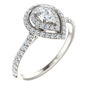 Cubic Zirconia Engagement Ring- The Alisa (Customizable Pear Cut with Geometric Double Halo)