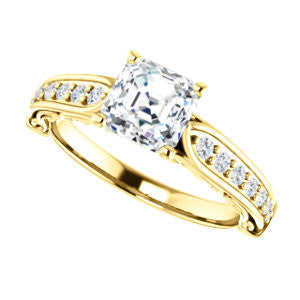 Cubic Zirconia Engagement Ring- The Martha (Customizable Asscher Cut Setting with Pavé Three-sided Band and Peekaboos)