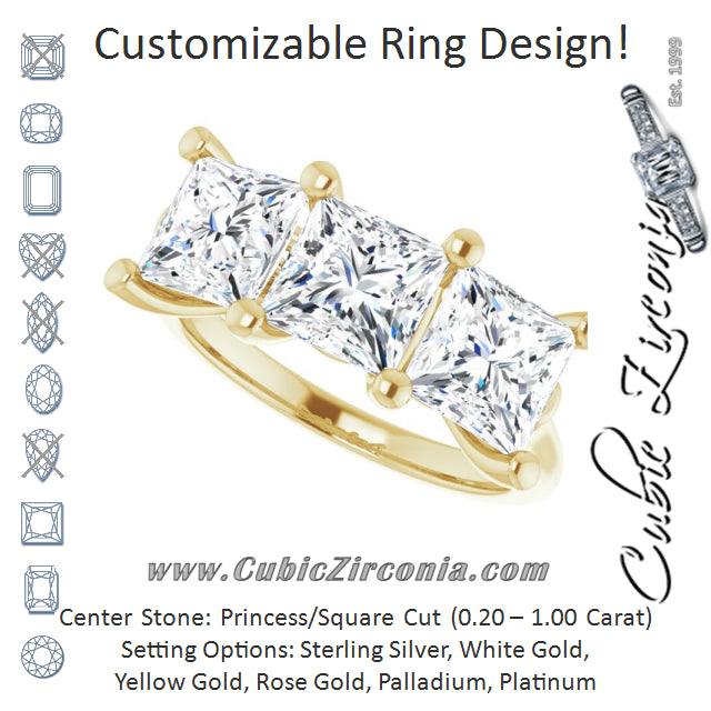 Cubic Zirconia Engagement Ring- The Jisha (Customizable Triple Princess/Square Cut Design with Thin Band)