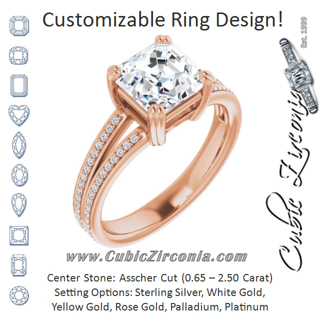 Cubic Zirconia Engagement Ring- The Carlotta (Customizable Asscher Cut Center with 100-stone* "Waterfall" Pavé Split Band)