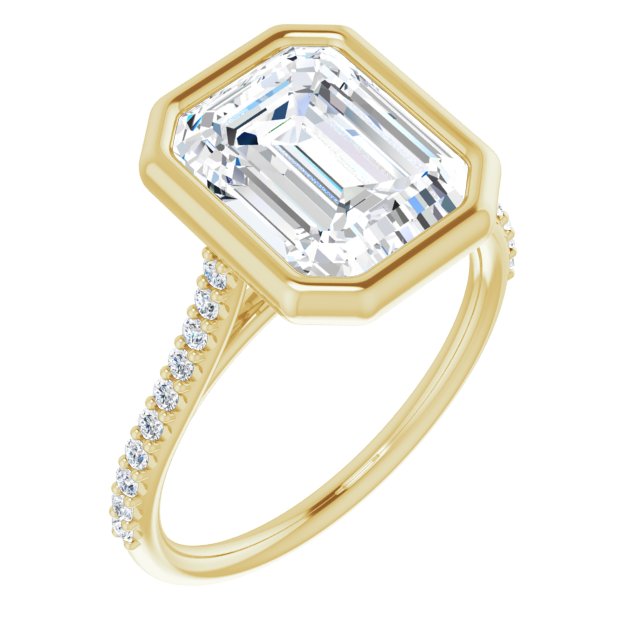 10K Yellow Gold Customizable Bezel-set Emerald/Radiant Cut Style with Ultra-thin Pavé-Accented Band