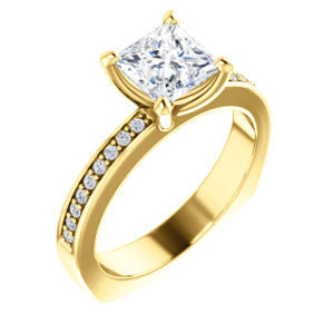 Cubic Zirconia Engagement Ring- The Tesha (Customizable Princess Cut Design with Pavé Band & Euro Shank)