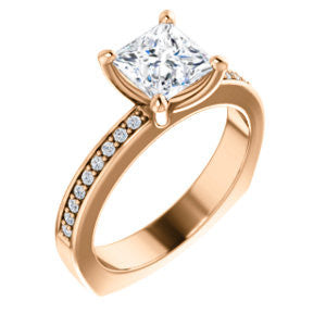 Cubic Zirconia Engagement Ring- The Tesha (Customizable Princess Cut Design with Pavé Band & Euro Shank)