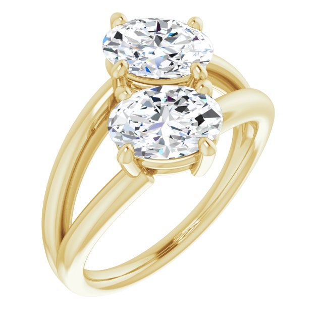 Cubic Zirconia Engagement Ring- The Melaine (Customizable Two Stone Double Oval Cut Design with Split Bypass Band)