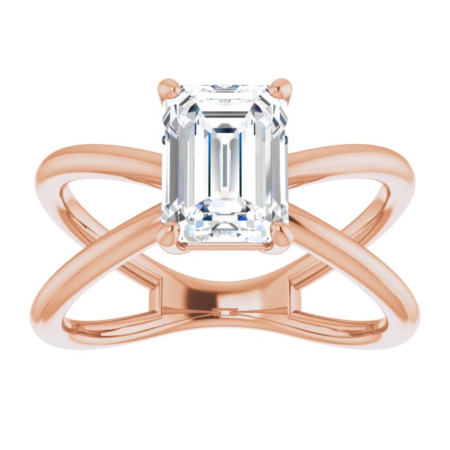 Cubic Zirconia Engagement Ring- The Bǎo (Customizable Emerald Cut Solitaire with Semi-Atomic Symbol Band)