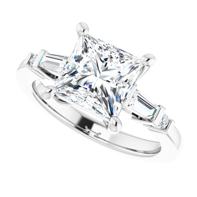 Cubic Zirconia Engagement Ring- The Belem (Customizable 5-stone Baguette+Round-Accented Princess/Square Cut Design))