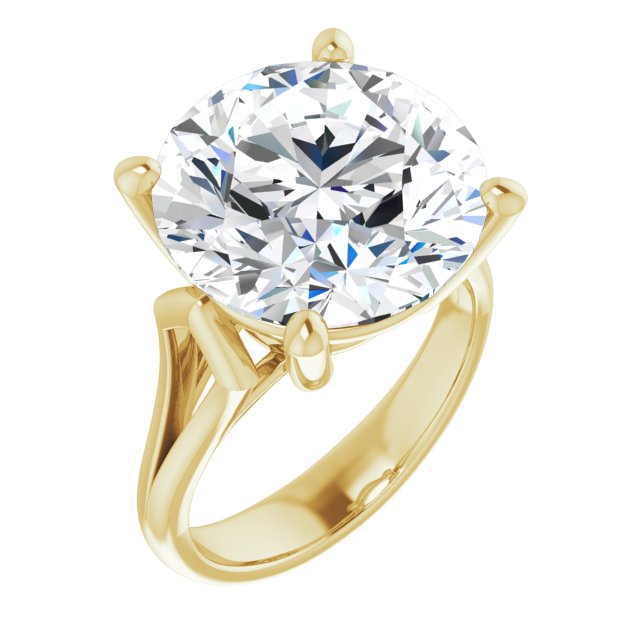 10K Yellow Gold Customizable Cathedral-Raised Round Cut Solitaire with Angular Chevron Split Band