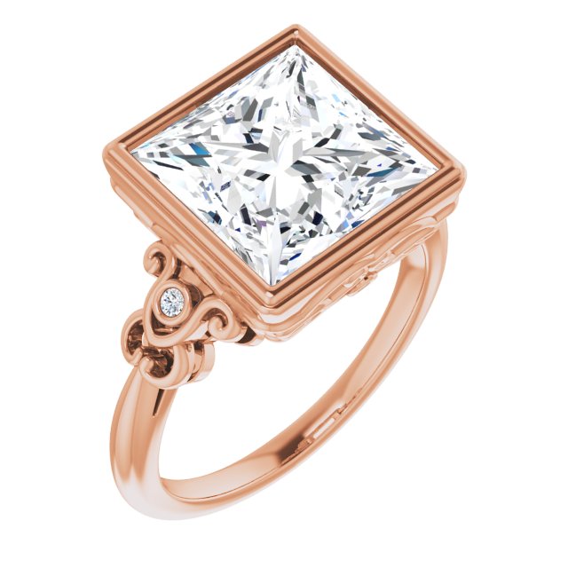10K Rose Gold Customizable 5-stone Design with Princess/Square Cut Center and Quad Round-Bezel Accents