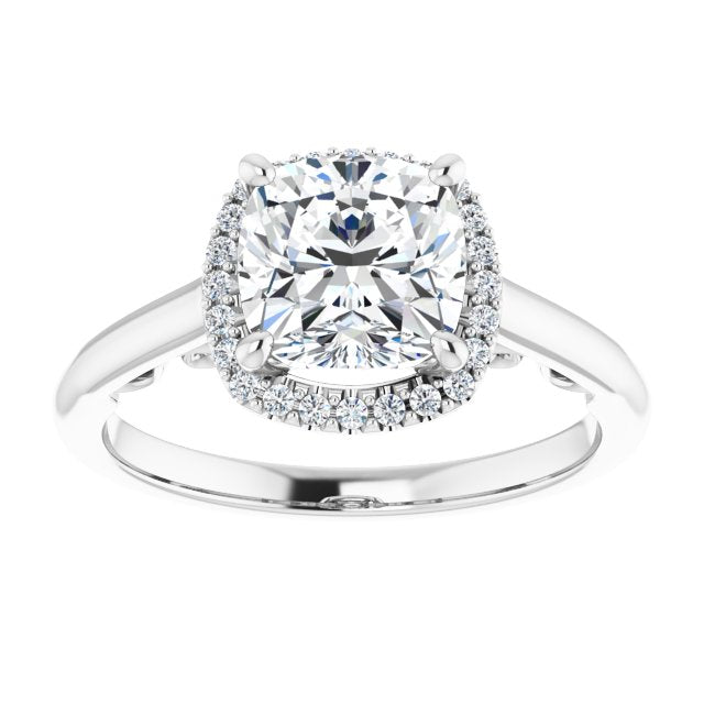 Cubic Zirconia Engagement Ring- The Honesty (Customizable Cathedral-Halo Cushion Cut Style featuring Sculptural Trellis)
