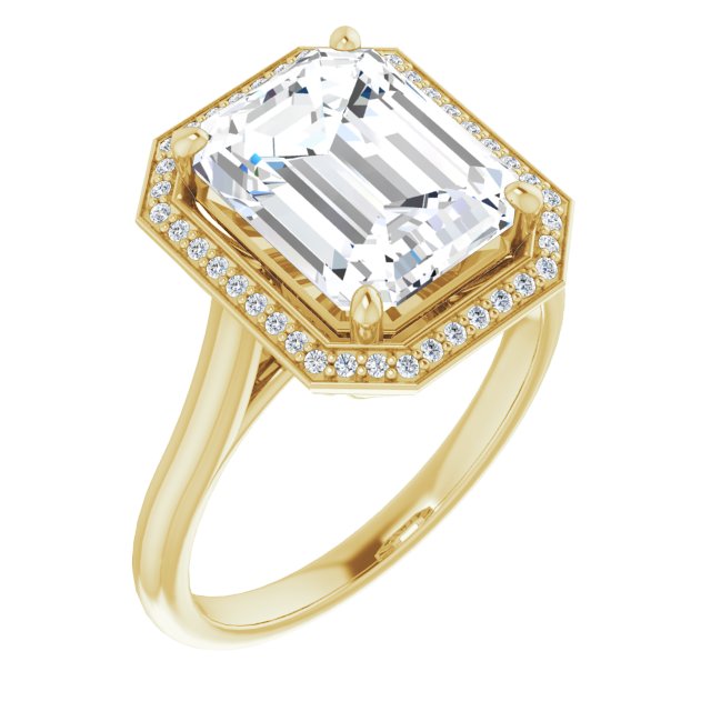 10K Yellow Gold Customizable Cathedral-Raised Emerald/Radiant Cut Halo Style
