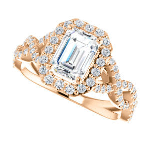 CZ Wedding Set, featuring The Benita engagement ring (Customizable Emerald Cut with Infinity Split-band Pavé and Halo)