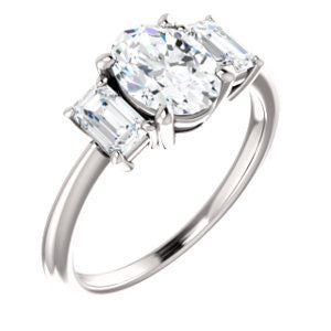 Cubic Zirconia Engagement Ring- The Andrea (Customizable Oval Cut 3-stone with Dual Emerald Cut Accents)