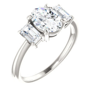 Cubic Zirconia Engagement Ring- The Andrea (Customizable Oval Cut 3-stone with Dual Emerald Cut Accents)